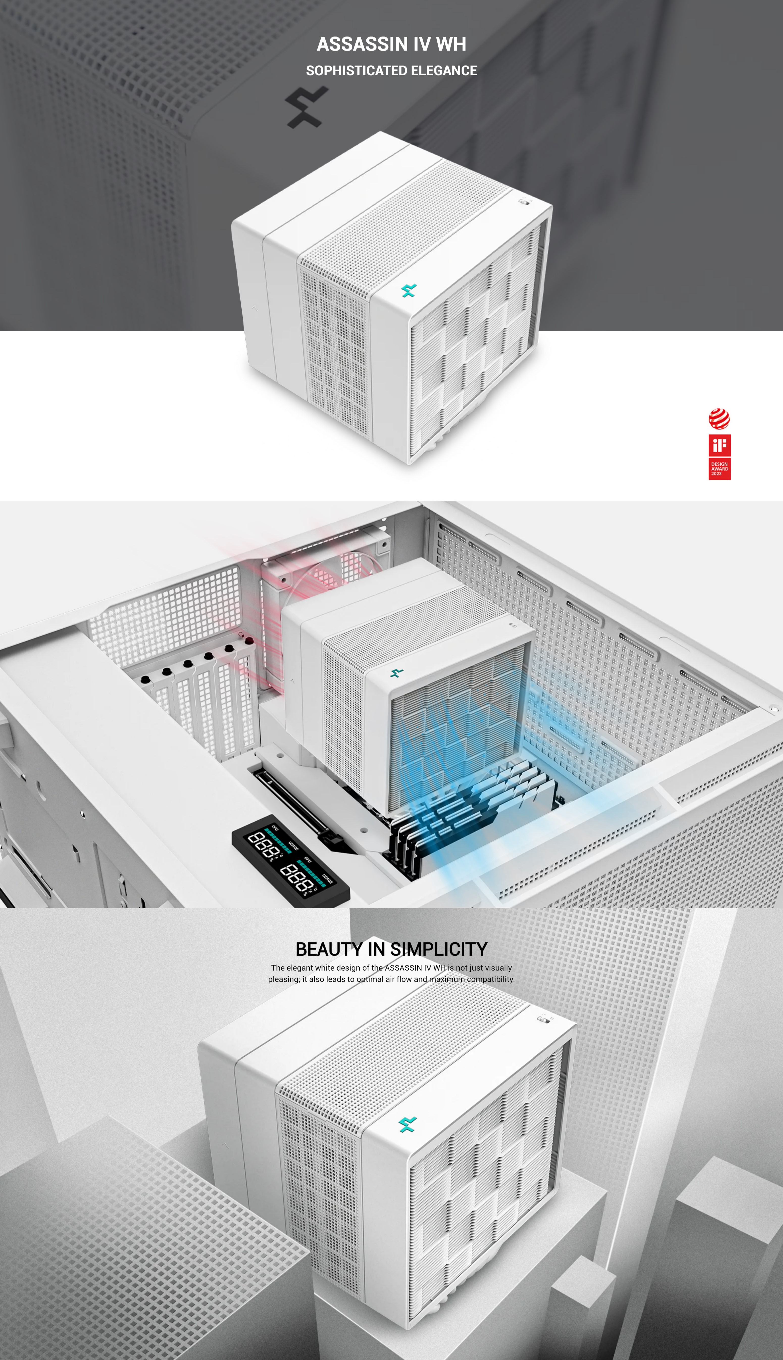 A large marketing image providing additional information about the product DeepCool Assassin IV CPU Cooler - White - Additional alt info not provided